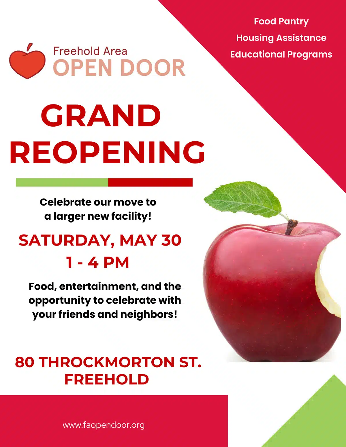 Freehold Area Open Door